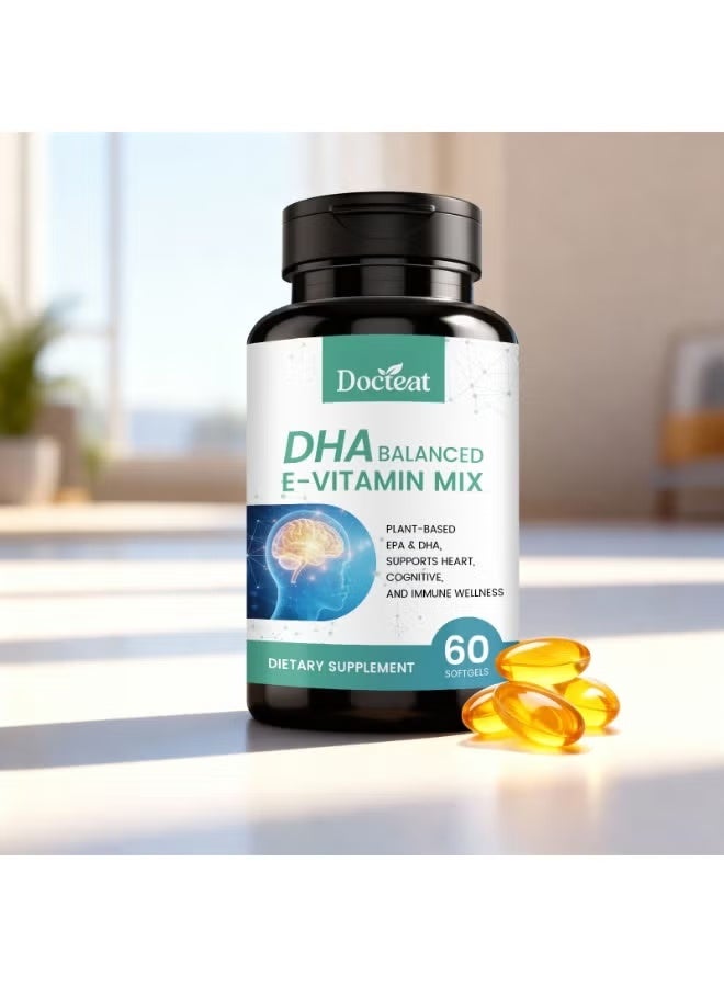 دوكتيت زيت الطحالب Docteat DHA متوازن فيتامين E Softgels - 60 كبسولة الصيغة القائمة على النباتات تدعم صحة القلب والدماغ والمناعة - Image 2